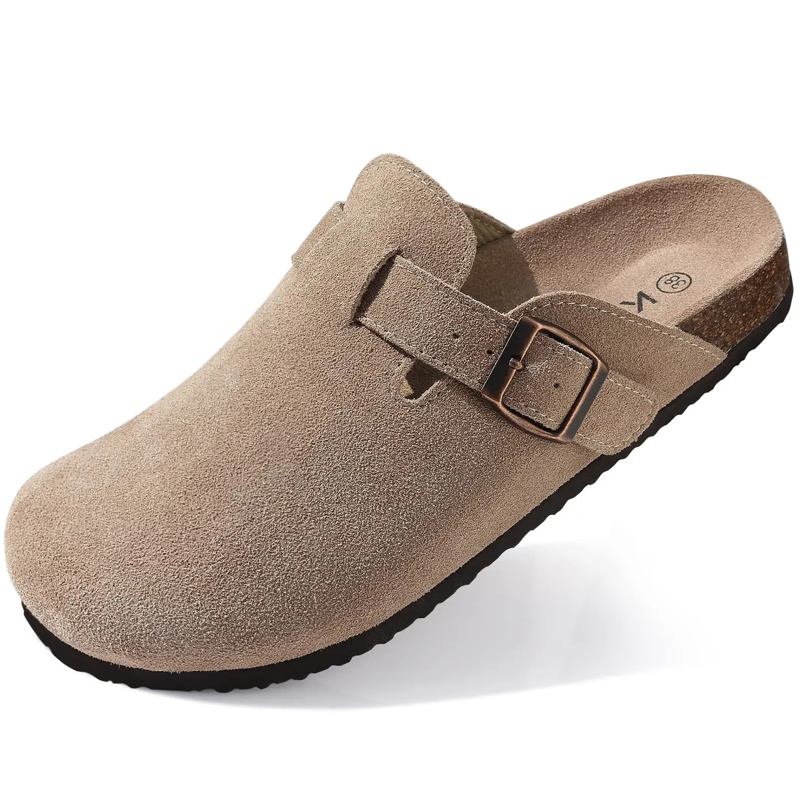 Shevalues Men Clogs Slippers Cow Suede Clogs For Men Leather Mules Men Fashion Beach Shoes Men Outdoor Classic Cork Sandals Men