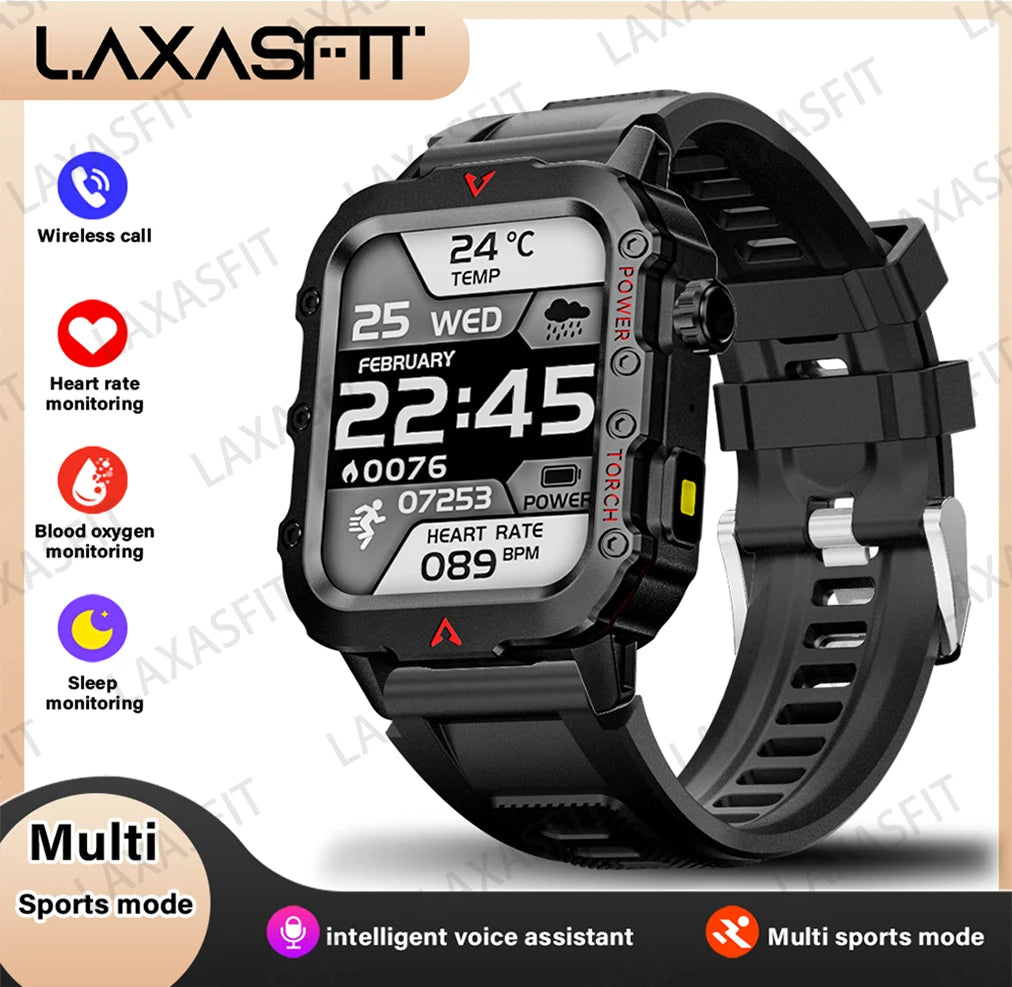 LAXASFIT New Men's Smart Watch LED Flashlight Outdoor Sports Smart Watch Wristwatch Health Monitoring Smart Watch
